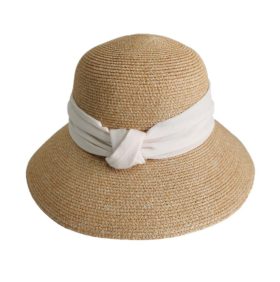 Casual Hat Toyo Lamp straw braid w bow Nat/Wt