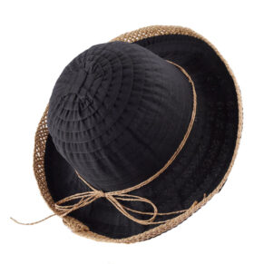 Casual Hat ribbon n straw kettle hat Black