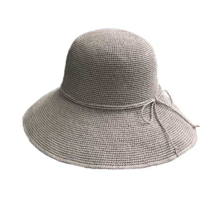 Casual Hat Raffia cloche m brim with bow grey