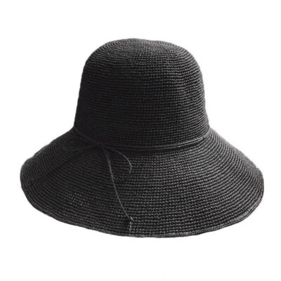 Casual Hat Raffia cloche m brim with bow black